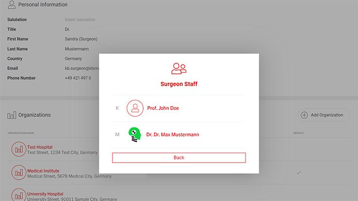 Übersicht der hinterlegten Surgeon Staff