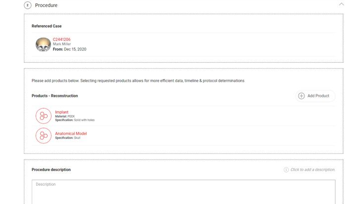 Ausgewählter Referenzfall und automatisch   übernommene Produktauswahl