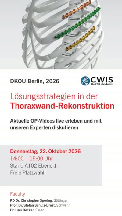 💡 Aktuelle OP-Videos. Direkter Expertenaustausch. Innovative Lösungen. <br />
<br />
Bei unserer Session „Lösungsstrategien in der Thoraxwand-Rekonstruktion“ im Rahmen der DKOU in Berlin, Deutschland, erhalten Sie praxisnahe Einblicke in moderne Rekonstruktionskonzepte und diskutieren aktuelle OP-Fälle gemeinsam mit erfahrenen Spezialisten. <br />
<br />
Im Fokus stehen die Rekonstruktionslösungen von KLS Martin für die Stabilisierung und Wiederherstellung komplexer Thoraxwanddefekte sowie die Anforderungen im klinischen Alltag. <br />
<br />
📅 Donnerstag, 22. Oktober 2026 <br />
<br />
🕐14:00 – 15:00 Uhr <br />
<br />
📍 Re:Live Stand A102 Ebene 1 <br />
<br />
Wir freuen uns auf Ihren Besuch! <br />
 <br />
Sie haben nicht die Möglichkeit, an der DKOU teilzunehmen, möchten aber trotzdem mehr über uns und unsere Produkte erfahren? Dann besuchen Sie jetzt unsere Website über den Link in unserer Bio.