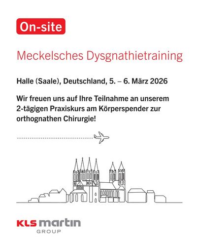 📍 Seien Sie dabei bei unserem Meckelschen Dysgnathietraining in Halle an der Saale, Deutschland!<br />
<br />
🗓️ 5. – 6. März, 2026<br />
<br />
➡️ 2-tägiger praktischer Kurs am Körperspender <br />
<br />
🎯 Für alle, die ihre Techniken in der orthognathen Chirurgie erweitern und verfeinern möchten<br />
<br />
💡Early-Bird-Ticket noch bis 30.01.2026: 1.000 €<br />
<br />
🚀 Jetzt über den Link in unserer Bio anmelden und den OP-Alltag auf das nächste Level bringen!<br />
<br />
#klsmartingroup #klsmartin #surgicalinnovationisourpassion