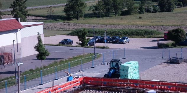 View on temporary parking lots